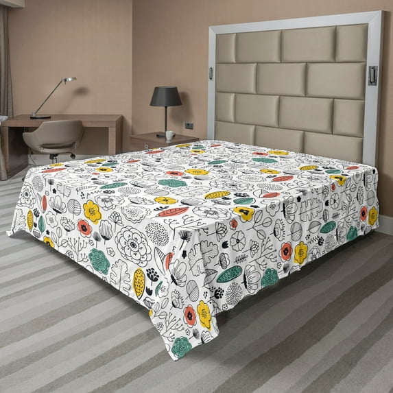 Ambesonne Floral Flat Sheet, Flowers in Scandinavian Art, King Size, White and Multicolor