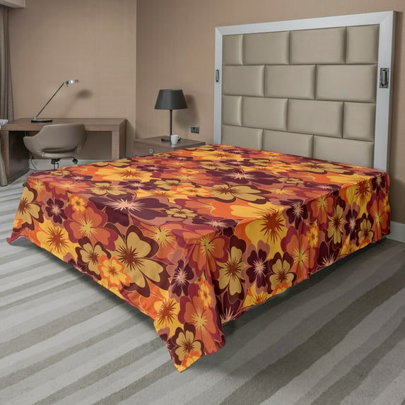 Ambesonne Floral Flat Sheet, Flowers of Autumn Style Art, Full Size, Pale Orange Multicolor