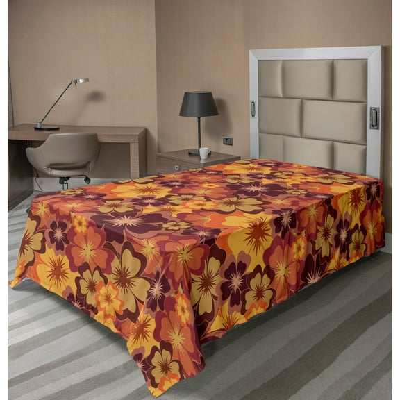 Ambesonne Floral Flat Sheet, Flowers of Autumn Style Art, TwinXL Size, Pale Orange Multicolor