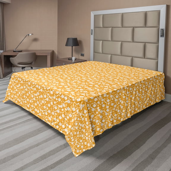 Ambesonne Floral Flat Sheet, Flowers on Marigold Tone, Queen Size, Marigold and White