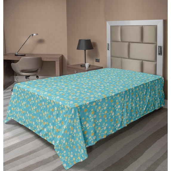Ambesonne Floral Flat Sheet, Flowers on Stems, TwinXL Size, Aqua Multicolor