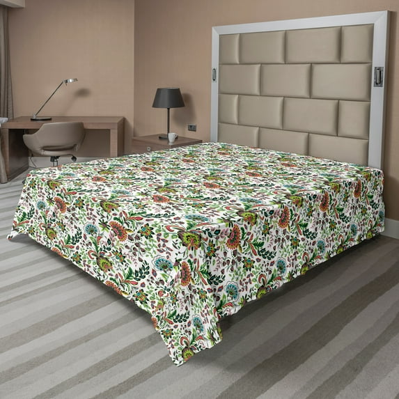Ambesonne Floral Flat Sheet, Foliage Leaf Spring Season, King Size, Multicolor