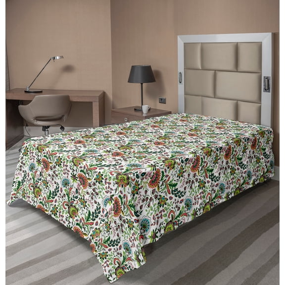 Ambesonne Floral Flat Sheet, Foliage Leaf Spring Season, Twin Size, Multicolor