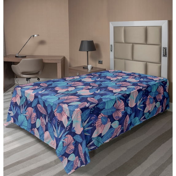Ambesonne Floral Flat Sheet, Foliages in Dark Colors, Twin Size, Multicolor