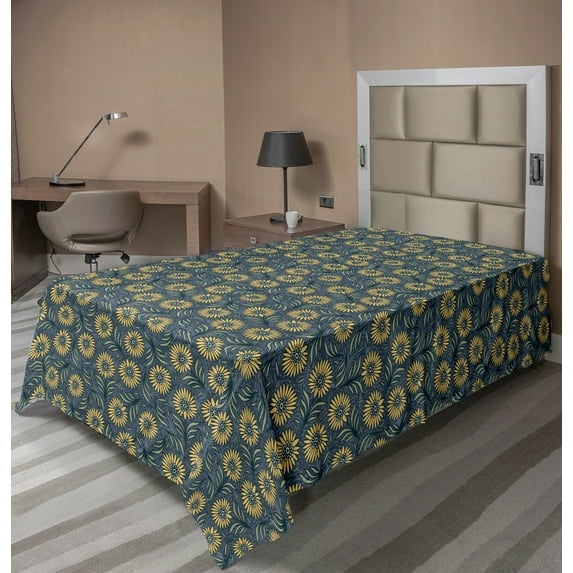Ambesonne Floral Flat Sheet, Fresh Green Foliage Leaves, Twin Size, Multicolor