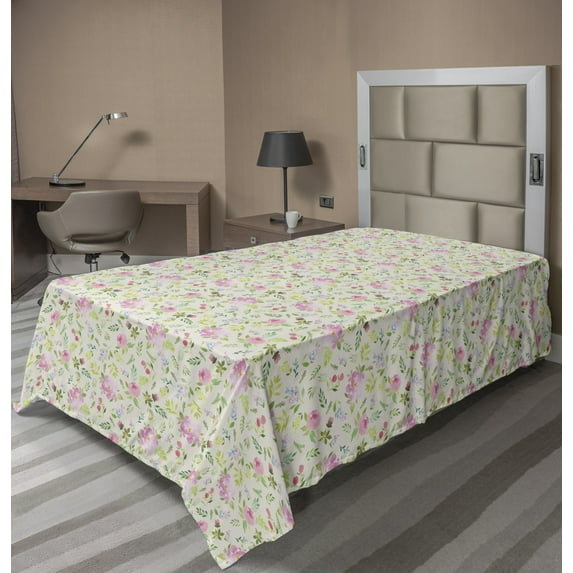 Ambesonne Floral Flat Sheet, Fresh Spring Flowers, Twin Size, Multicolor