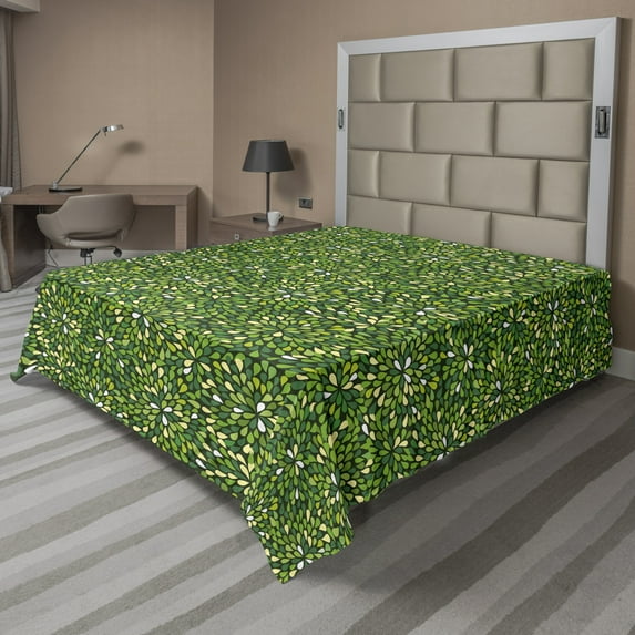 Ambesonne Floral Flat Sheet, Graphical Meadow Sprouts, California King, Green Pale Yellow