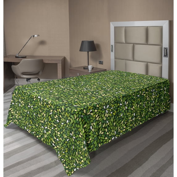 Ambesonne Floral Flat Sheet, Graphical Meadow Sprouts, Twin Size, Green Pale Yellow