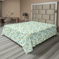 thumbnail image 1 of Ambesonne Floral Flat Sheet, Hand Drawn Inspired Flowers, California King, Mint Green Blue and Mustard, 1 of 1