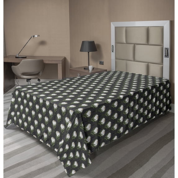 Ambesonne Floral Flat Sheet, Hand Drawn Like White Protea, Twin Size, Multicolor