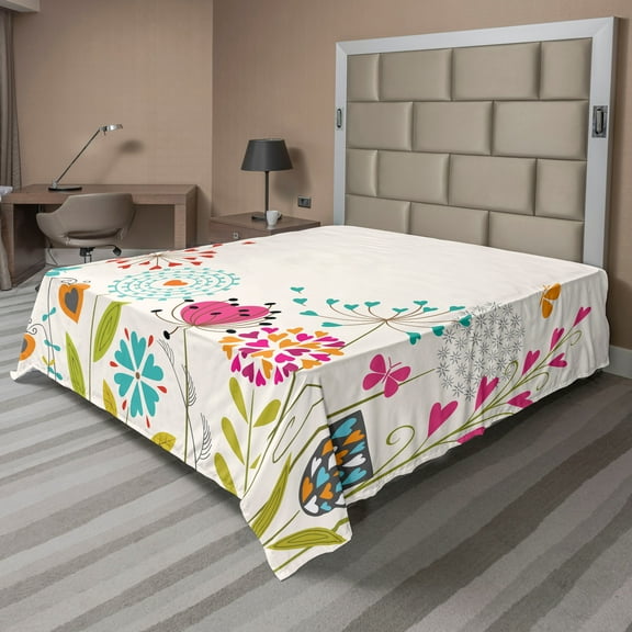 Ambesonne Floral Flat Sheet, Hearty Dandelion, King Size, Multicolor