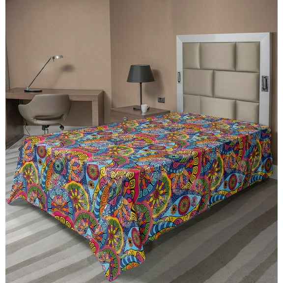 Ambesonne Floral Flat Sheet, Hippie Aztec Tribal Boho, TwinXL Size, Multicolor