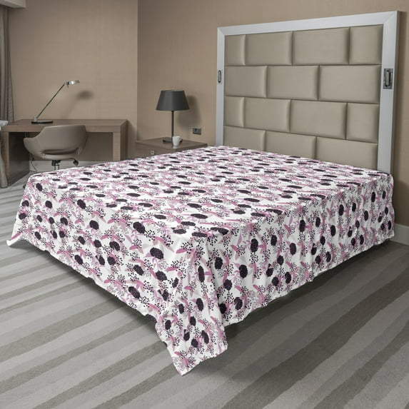 Ambesonne Floral Flat Sheet, Hydenyear Flowers and Leaves, Full Size, White Multicolor