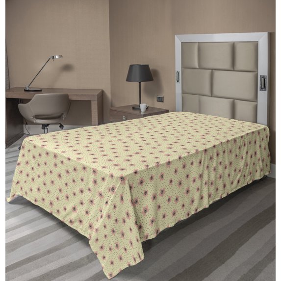 Ambesonne Floral Flat Sheet, Irregular Dots and Flowers, Twin Size, Eggshell Blush