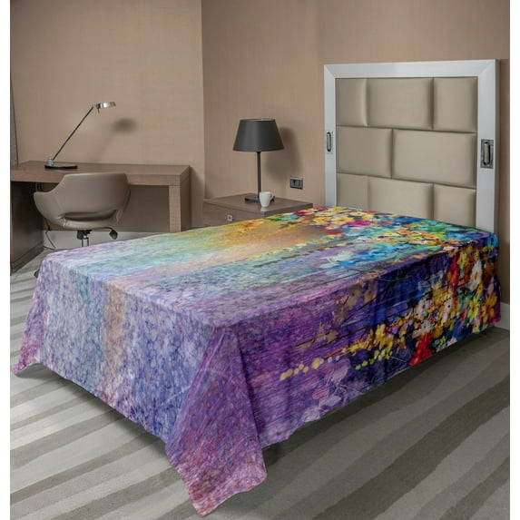 Ambesonne Floral Flat Sheet, Ivy Blooming Flowers Herbs, TwinXL Size, Multicolor