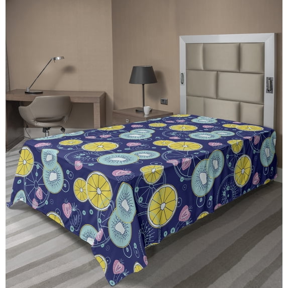 Ambesonne Floral Flat Sheet, Kiwi Orange Strawberry Art, TwinXL Size, Dark Lavender and Multicolor
