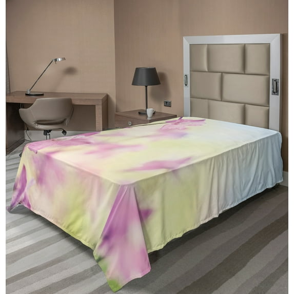 Ambesonne Floral Flat Sheet, Larkspur Petals Summer, Twin Size, Pale Green Pale Pink