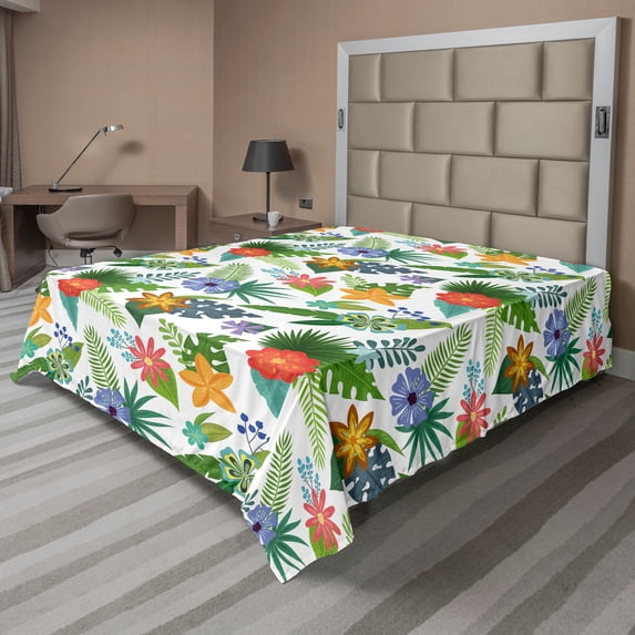 Ambesonne Floral Flat Sheet, Layout of Colorful Flowers, King Size, Multicolor
