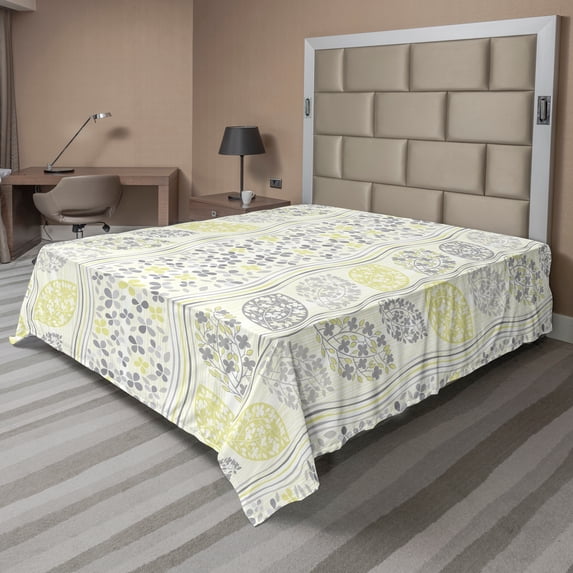 Ambesonne Floral Flat Sheet, Leaves Branchs Vintage, Queen Size, Grey Green