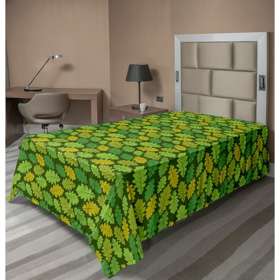 Ambesonne Floral Flat Sheet, Leaves in Shades of Green, Twin Size, Olive Green and Mustard