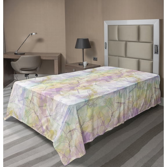 Ambesonne Floral Flat Sheet, Lobed Leaves Silhouettes, Twin Size, Multicolor