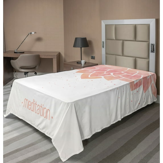 Ambesonne Floral Flat Sheet, Lotus Flower, TwinXL Size, Blush and Off White