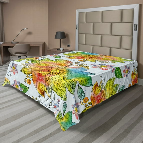 Ambesonne Floral Flat Sheet, Macro Flower Petals Art, California King, Multicolor