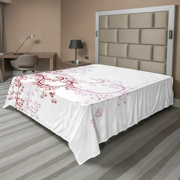 Ambesonne Floral Flat Sheet, Magnolia Art, Queen Size, Red White