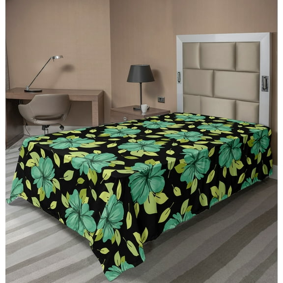 Ambesonne Floral Flat Sheet, Meadow Leaves Nature Tomes, Twin Size, Charcoal Grey and Green