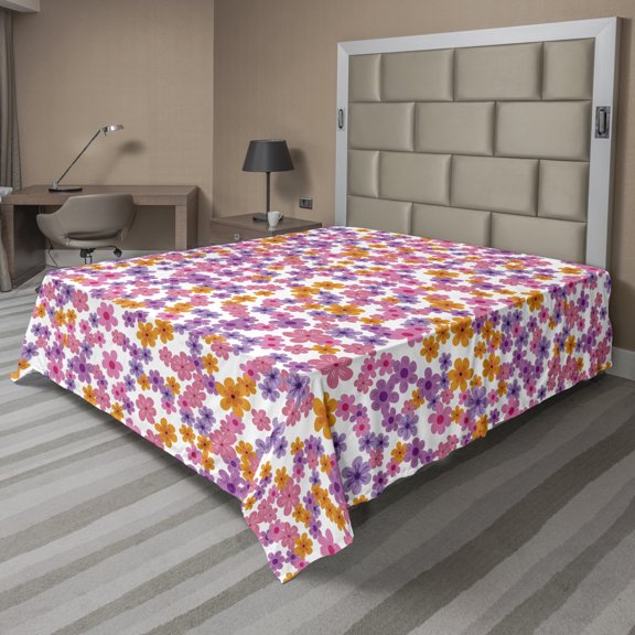 Ambesonne Floral Flat Sheet, Meadow of Spring Daisies, Full Size, Multicolor