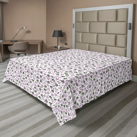 Ambesonne Floral Flat Sheet, Minimal Flowers and Leaves, King Size, Charcoal Grey and Pale Purple