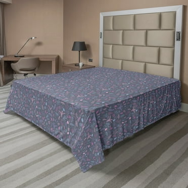 Ambesonne Floral Flat Sheet, Modern Botany in Tones, California King, Purpleblue Multicolor