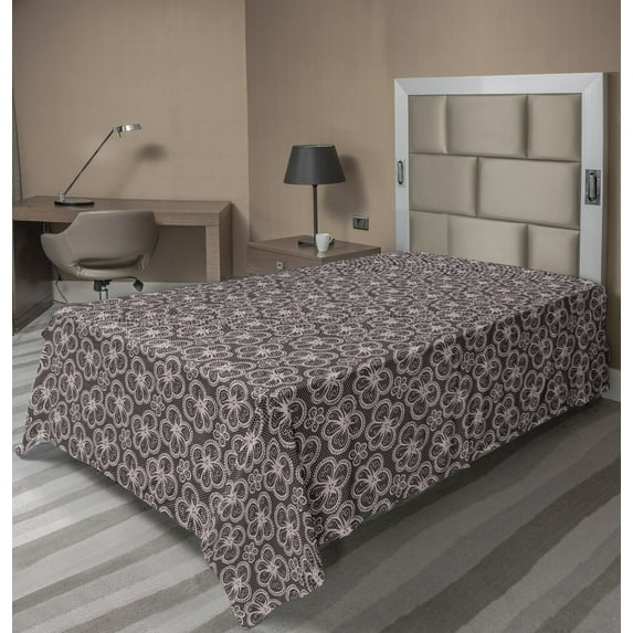 Ambesonne Floral Flat Sheet, Monochromatic Inspiration, Twin Size, Mauve Taupe and Pale Mauve