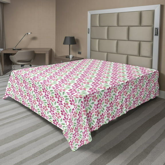 Ambesonne Floral Flat Sheet, Mosaic Flower Petals Leaves, California King, Magenta White Jade Green