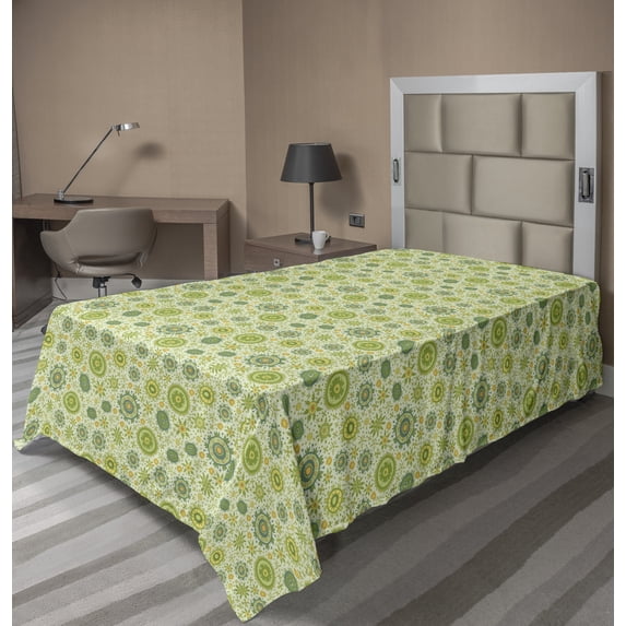Ambesonne Floral Flat Sheet, Nature of Gentle Spring, Twin Size, Apple Green Cadet Blue
