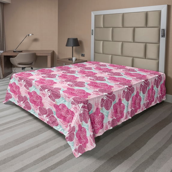 Ambesonne Floral Flat Sheet, Orchid Grunge, Queen Size, Multicolor