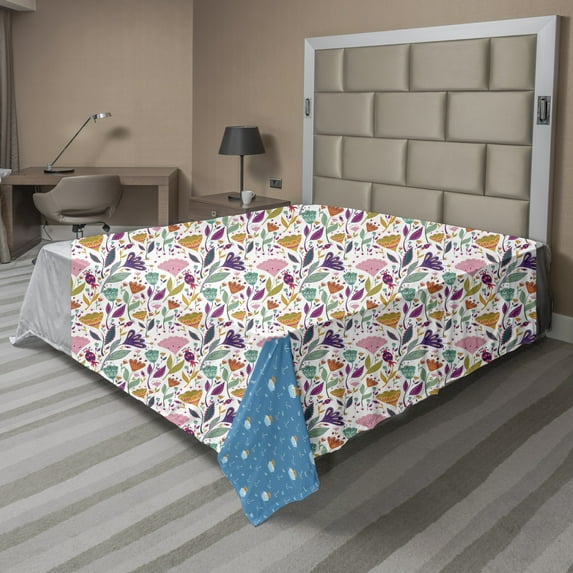 Ambesonne Floral Flat Sheet, Ornamental Blossoms Art, King Size, Multicolor