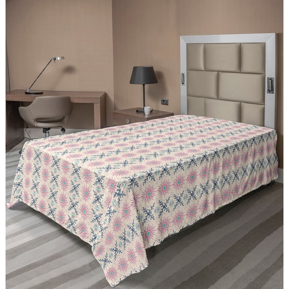 Ambesonne Floral Flat Sheet, Ornamental Floral and Hip, Twin Size, Champagne and Multicolor