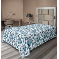 thumbnail image 1 of Ambesonne Floral Flat Sheet, Ornamental Flowers Leaves, TwinXL Size, Blue and White, 1 of 1