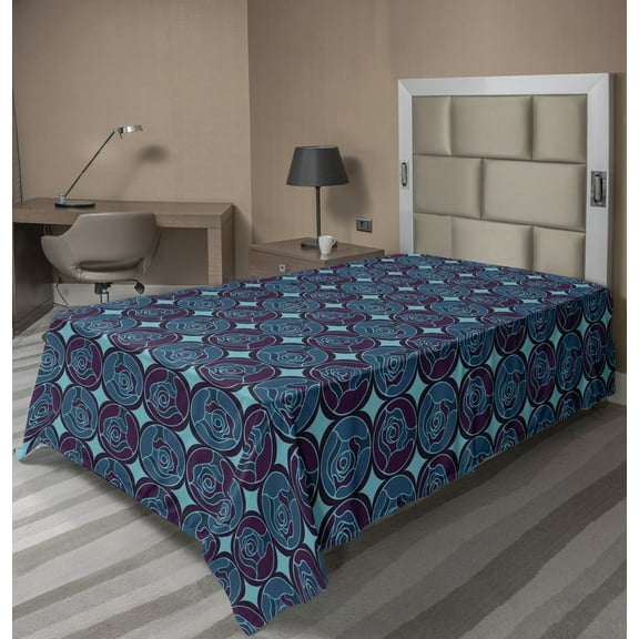 Ambesonne Floral Flat Sheet, Overview of Digital Roses, TwinXL Size, Aqua Dark Purple