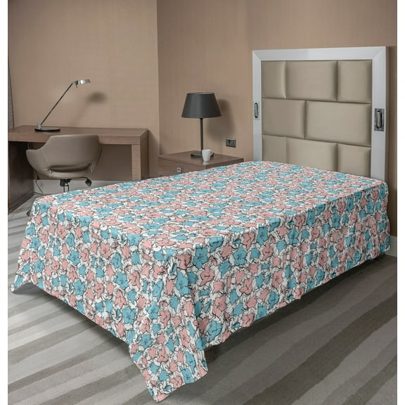 Ambesonne Floral Flat Sheet, Pastel Bellflowers Bouquets, TwinXL Size, Blue Rose and White