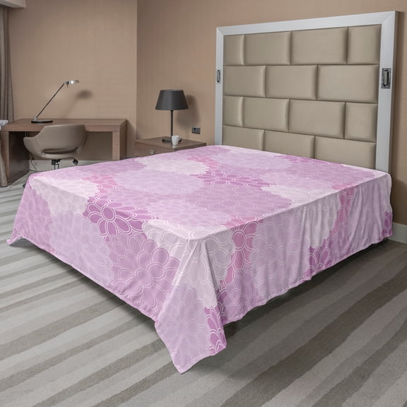 Ambesonne Floral Flat Sheet, Pastel Blossoming Spring Art, California King, Pale Pink Pale Mauve