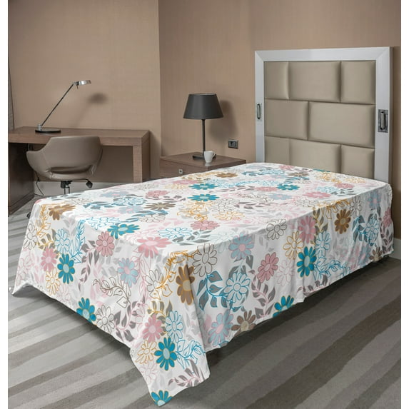 Ambesonne Floral Flat Sheet, Pastel Daisies, Twin Size, Multicolor