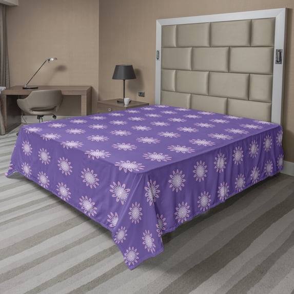 Ambesonne Floral Flat Sheet, Pastel Flower Petals Pattern, Full Size, Blue Violet and Lilac