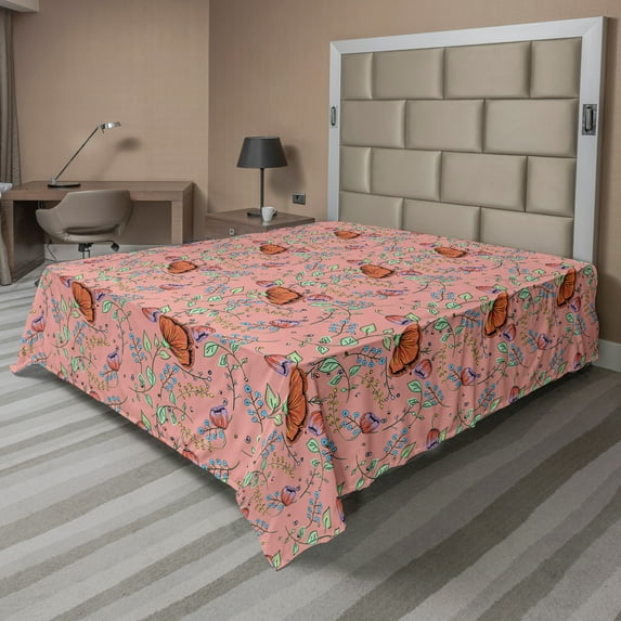 Ambesonne Floral Flat Sheet, Pastel Magnolia Bouquet, King Size, Multicolor