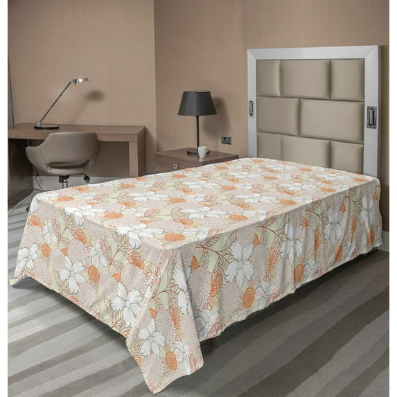 Ambesonne Floral Flat Sheet, Pastel Retro Botanical, Twin Size, Multicolor