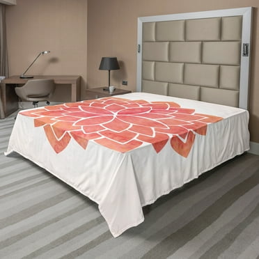 Ambesonne Floral Flat Sheet, Pattern Lotus Illustration, California King, Coral White and Salmon