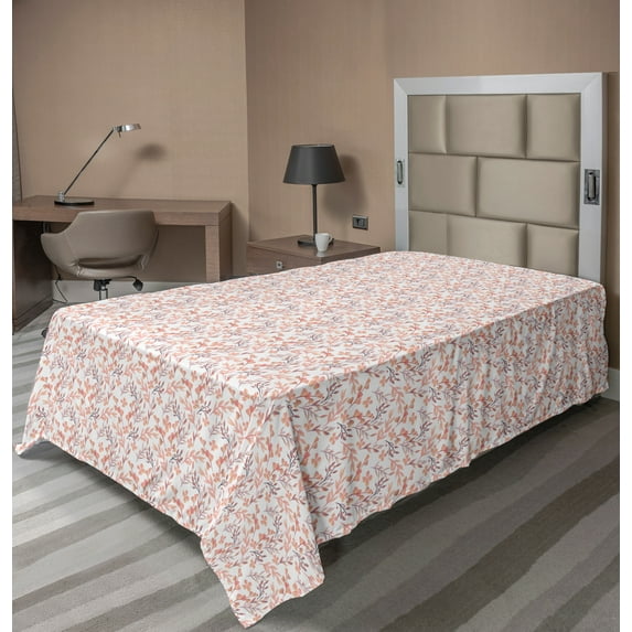 Ambesonne Floral Flat Sheet, Peachy Feminine Theme Flower, Twin Size, Peach Pale Mauve Salmon