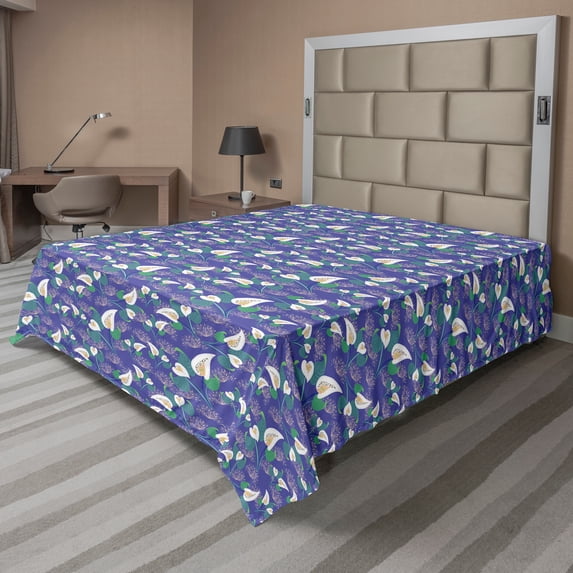 Ambesonne Floral Flat Sheet, Peacock Tail Outlined Motif, Queen Size, Multicolor