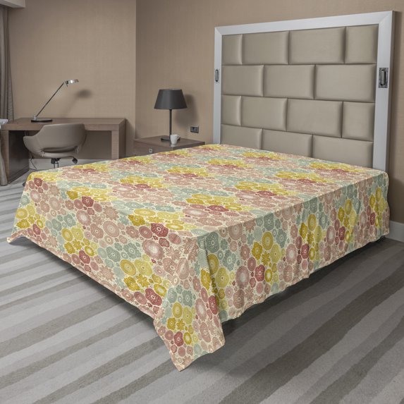 Ambesonne Floral Flat Sheet, Petals and Dots, Queen Size, Eggshell and Multicolor